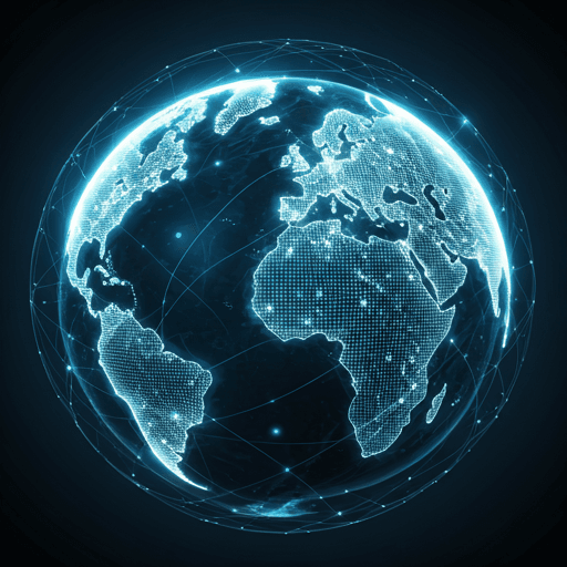Glowing digital earth with data lines connecting global hubs